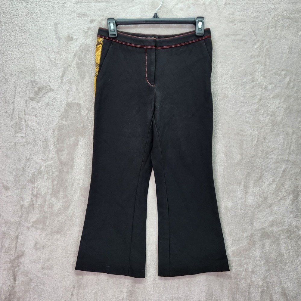 Burberry Crop‎ Pants Womens 4 Black Yellow Flare Snake Print Trim Italy Designer
